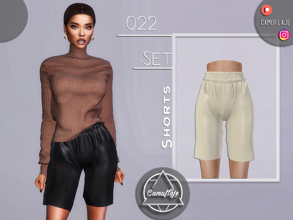 Sims 4 — SET 022 - Leather Shorts by Camuflaje — Fashion set that includes a sweater and a leather shorts / Inspired by