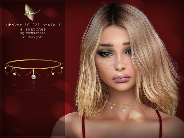 Sims 4 — Choker 101221 - Style 1 by AurumMusik — New choker (Style 1) in silver and gold (dark, yellow, red) with pearls