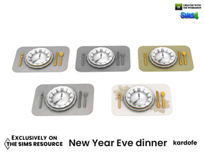 Sims 4 — New Year Eve dinner_Plates and cutlery by kardofe — Tablecloth, with clock decorated plates and cutlery,