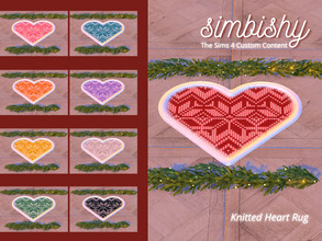 Sims 4 — Knitted Heart Rug (Christmas) by simbishy — This is a knitted heart-shaped rug for Christmas in 9 colors. Merry