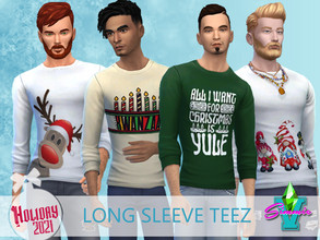 Sims 4 — Holiday21 Long Sleeve Teez by SimmieV — A collection of 9 long sleeve t-shirts featuring graphic designs for the