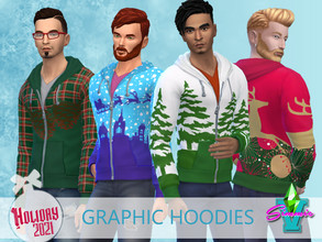 Sims 4 — Holiday21 Graphic Hoodies by SimmieV — A collection of 8 zippered hoodies in bold holiday graphic designs.