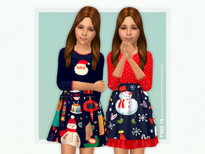 Sims 4 — Christmas Dress Girls by lillka — 3 swatches Base game compatible Custom thumbnail