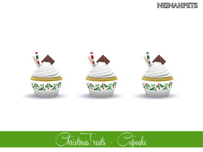 Sims 4 — Christmas Treats - Cupcake by neinahpets — A small Christmas cupcake with a chocolate candy and peppermint stick