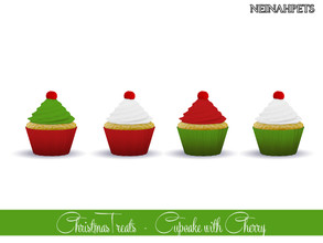 Sims 4 — Christmas Treats - Cupcake with Cherry by neinahpets — A Christmas cupcake with various flavoured frosting