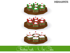 Sims 4 — Christmas Treats - Mini Cakes by neinahpets — A wooden plate with a set of holiday striped mini cakes with