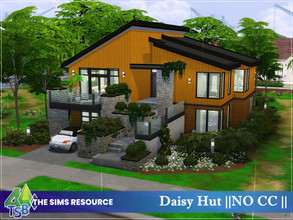 Sims 4 — Daisy Hut || NO CC || by Bozena — The house is located on Newcrest. garage family room bedroom -3 deck -2