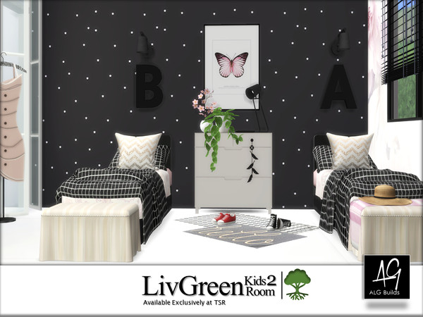 Sims 4 — LivGreen Kids Room 2 by ALGbuilds — A modern kids room for girls. Your Sim child will love the vanity and dual
