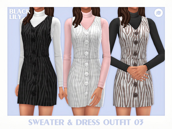 Sims 4 — Sweater & Dress Outfit 03 by Black_Lily — YA/A/Teen 3 Swatches New item