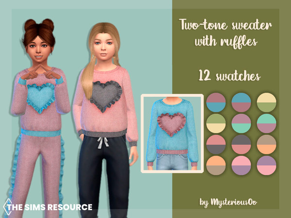 Sims 4 — Two-tone sweater with ruffles by MysteriousOo — Two-tone sweater with ruffles for kids in 12 colors 12 Swatches;