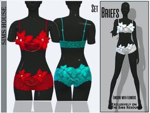 Sims 4 — Set of Lingerie with flowers Briefs by Sims_House — Set of Lingerie with flowers Briefs 6 color options. Women's