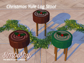 Sims 4 — Christmas Yule Log Stool by simbishy — This is a wooden Christmas yule log inspired stool in 3 variations. Merry