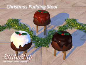Sims 4 — Christmas Pudding Stool by simbishy — This is a wooden Christmas pudding inspired stool in 3 variations. Merry