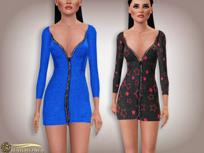 Sims 3 — Zip Knit Mini Dress  by Harmonia — 3 color. Recolorable Please do not use my textures. Please do not re-upload.