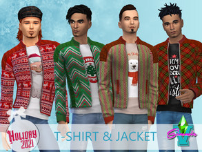 Sims 4 — Holiday21 Tee with Jacket by SimmieV — A collection of 8 combinations of graphic and solid t-shirts with jackets