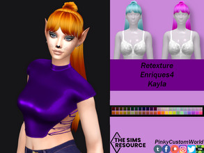Sims 4 — Retexture of Kayla hair by Enriques4 by PinkyCustomWorld — Long maxis hair with bangs and a little hair bun in