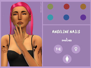 Sims 4 — Angeline Nails by lotuswhim — fingernails - 6 swatches