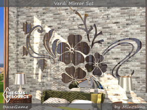 Sims 4 — Verdi Mirror Set by Mincsims — Verdi Wall Mirror Set -Wall Mirror Flower for 4 tiles -Wall Mirror Tree Large for