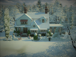 Sims 4 — Forest Cottage no CC by sgK452 — Pretty white house surrounded by pink flowers, for a family with 2 children,