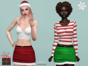 Sims 4 — Christmas Skirt by CherryBerrySim — Classic theme Christmas Santa mini skirt with belt for female sims. 4 colors