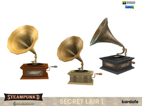 Sims 4 — Steampunked_Secret lair_Gramophone by kardofe — Gramophone, steampunk style, works as a stereo, in three colour