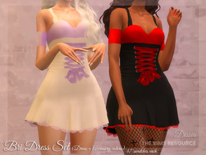 Sims 4 — Bri Dress Set by Dissia — Cute dress with corset tie, lace and straps You can change part of the dress color