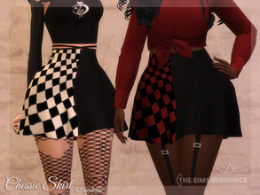 Sims 4 — Chessie Skirt by Dissia — Short skirt with half checkered pattern and half black Available in 47 swatches