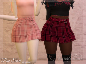 Sims 4 — Pipi Skirt by Dissia — Plaid checkered skirt with belt Available in 48 swatches