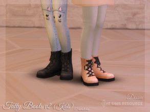 Sims 4 — Tatty Boots v2 (Kids) by Dissia — Tatty boots in solids for kids Available in 37 swatches