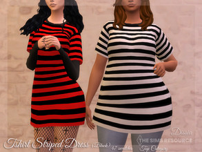 Sims 4 — Tshirt Striped Dress (Top) (Black) by Dissia — Long short sleeves striped tshirt Avalabile in 47 swatches Top