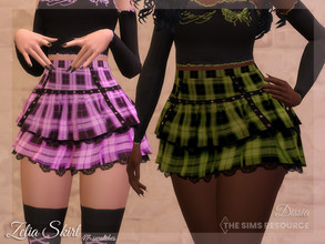 Sims 4 — Zelia Skirt by Dissia — Plaid short skirt with lace Availalbe in 47 swatches