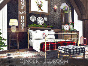 Sims 4 — Ginger - Bedroom - TSR CC Only by Rirann — Ginger is a cozy Christmas bedroom in brown, white and red colors