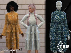 Sims 4 — Long Cottage Dress by chrimsimy — This is a cottagecore inspired dress with flower patterns in pastel and