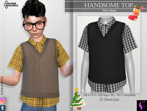 Sims 4 — Handsome Top  by KaTPurpura — Short-sleeved shirt and collar, along with a short sleeveless wool sweater
