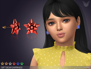 Sims 4 — Gift Bow Earrings For Kids by feyona — Gift Bow Earrings For Kids come in 6 colors: yellow, white, rose, blue,
