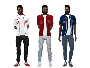 Sims 4 — MLB Boston Red Sox Jersey by AeroJay — - Clothing For Adult - 3 Swatches - City Living Required - Thank You