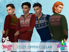 Sims 4 — Holiday21 Cozy Zip Collar by SimmieV — These versatile and cozy zippered sweater tops are now available in eight
