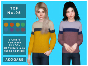 Sims 4 — Akogare Top No.96 by _Akogare_ — Akogare Top No.96 - 8 Colors - New Mesh (All LODs) - All Texture Maps - HQ
