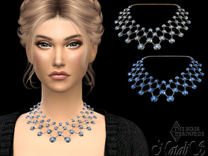 Sims 4 — Crystal mesh necklace by Natalis — Crystal mesh necklace. 6 crystal color options. Female teen-elder. HQ mod