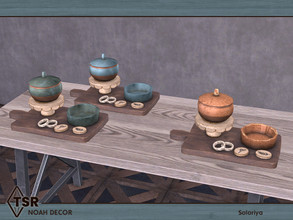 Sims 4 — Noah Decor. Dishes by soloriya — Pot and bowl on a cutting board. Part of Noah Decor set. 3 color variations.