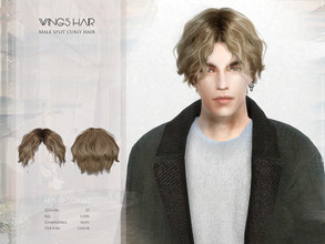 Sims 4 — Male split curly hair - TO1223 by wingssims — Colors:15 All lods Compatible hats Support custom editing hair