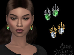 Sims 4 — Christmas crystal reindeer earrings by Natalis — Christmas crystal reindeer earrings. 3 crystal color options. 2