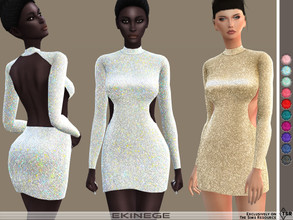 Sims 4 — Open-Back Sequin Mini Dress by ekinege — A sequin mini dress featuring a high neck, long sleeves, and open back.