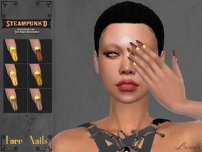 Sims 4 — Steampunked_Lace_Nails by LVNDRCC — Metallic, shiny nails in metallic and red colours, with warm brown