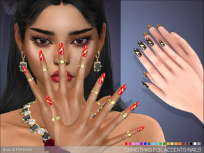 Sims 4 — Christmas Foil Accents Nails by feyona — These nails with diagonal golden foil accents are perfect for