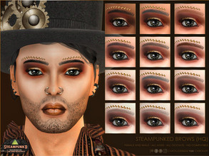 Sims 4 — Steampunked Brows (HQ) by Caroll912 — A 12-swatch thin brow texture in shades of black, brown, auburn and