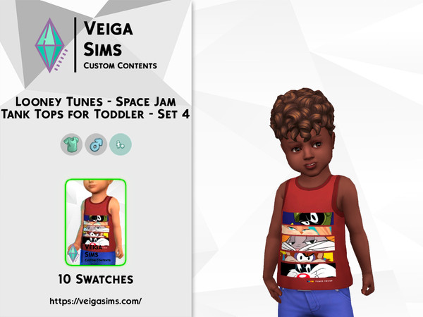 Sims 4 — Looney Tunes - Space Jam Tank Tops for Toddler - Set 4 by David_Mtv2 — Available in 10 swatches for child only.