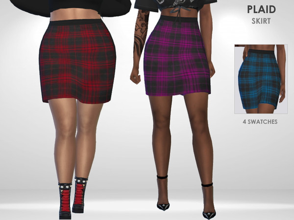 Sims 4 — Plaid Skirt by Puresim — Plaid Skirt in 4 colors.