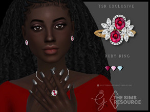 Sims 4 — Ruby Ring by Glitterberryfly — For the left hand on the middle finger, a ruby ring that matches the earrings.