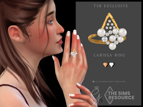 Sims 4 — Larissa Ring by Glitterberryfly — For the left hand middle finger, a modern ring with pearls and diamonds. 